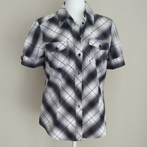 New York & Company Black and White Plaid Shirt, M